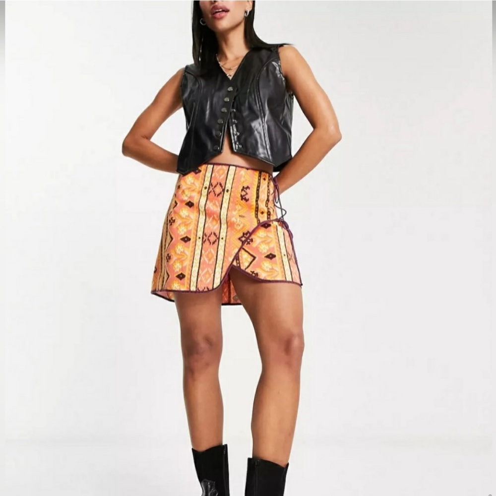 Free People Cleo Print Wrap Mini Skirt, Size 12, NWT